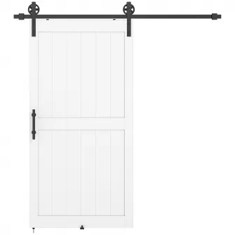 Usa Glisanta in Stil Rustic cu sina si Maner din Lemn si Otel, 106,6x213,4 cm, Alb si Negru