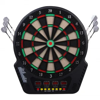 tinta pentru Darts cu 6 Sageti, Adaptor, 4 Afisaje LED si 27 de Jocuri, din ABS si PP, 44x51.5x3.2 cm, Negru
