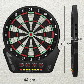 tinta pentru Darts cu 6 Sageti, Adaptor, 4 Afisaje LED si 27 de Jocuri, din ABS si PP, 44x51.5x3.2 cm, Negru