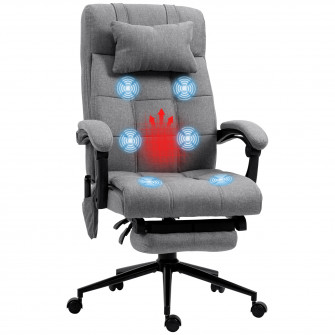 Fotoliu de birou Vinsetto cu incalzire cu 6 puncte de masaj si 5 moduri, scaun de birou ergonomic cu suport pentru picioare si spatar inclinabil la 155°, de culoare gri