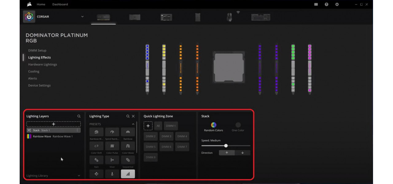 Software-ul Corsair RGB: personalizarea configuratiei de iluminare RAM.