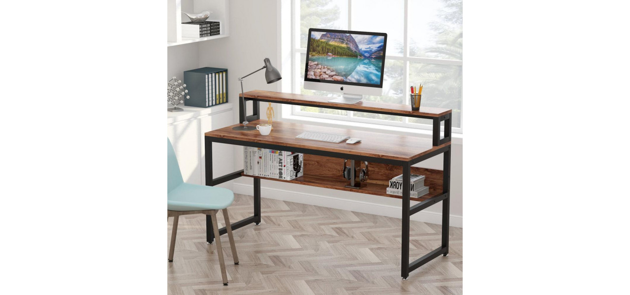 Organizarea biroului este usoara: confortul unui raft cu suport pentru monitor.