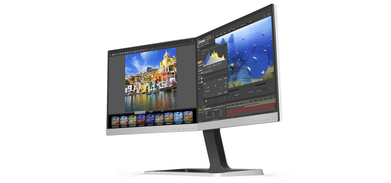 Imbunatatiti-va statia de lucru cu rama ultra-ingusta a monitoarelor Philips.