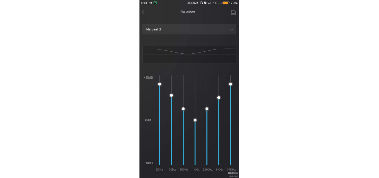 Stapanirea setarilor egalizatorului pe Xiaomi Casti.
