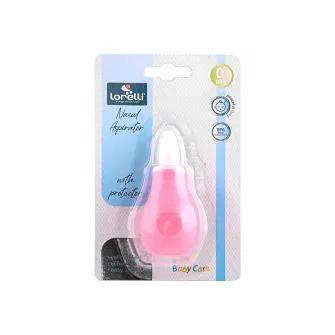 Aspirator nazal, Lorelli, 0 luni+, eliberarea cailor respiratorii, cu capac de protectie, material fin si moale, Blush Pink