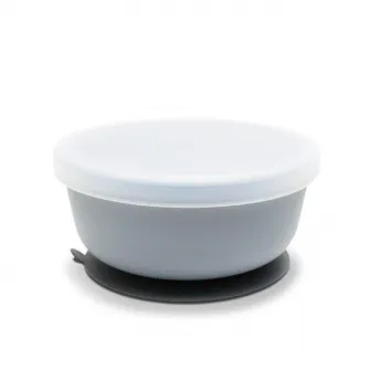 Bol de hranire cu capac, Lorelli, din silicon natural, cu ventuza, 6 luni+, Grey