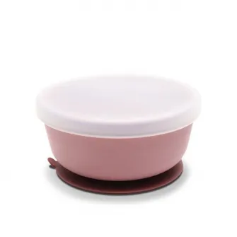 Bol de hranire cu capac, Lorelli, din silicon natural, cu ventuza, 6 luni+, Pink