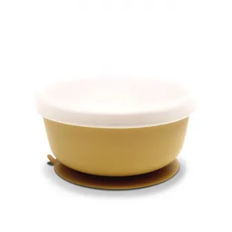 Bol de hranire cu capac, Lorelli, din silicon natural, cu ventuza, 6 luni+, Yellow