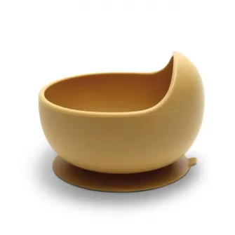 Bol de hranire din silicon natural, Lorelli, cu ventuza, 6 luni+, Yellow