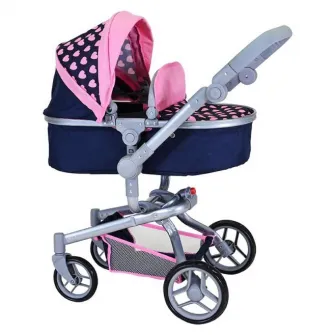 Carucior landou pentru papusi, Knorr Toys, Boonk, reglabil si transformabil, 59 x 42 x 80 cm, 3 Ani+, Pink Hearts