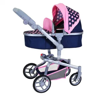 Carucior landou pentru papusi, Knorr Toys, Boonk, reglabil si transformabil, 59 x 42 x 80 cm, 3 Ani+, Pink Hearts