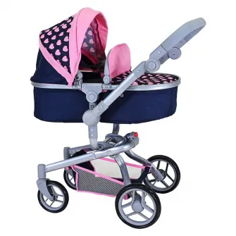 Carucior landou pentru papusi, Knorr Toys, Boonk, reglabil si transformabil, 59 x 42 x 80 cm, 3 Ani+, Pink Hearts