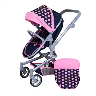Carucior landou pentru papusi, Knorr Toys, Boonk, reglabil si transformabil, 59 x 42 x 80 cm, 3 Ani+, Pink Hearts