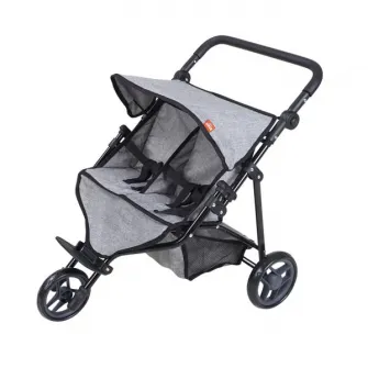 Carucior pentru doua papusi, Knorr Toys, Duo, maner reglabil pe inaltime, 64 x 48 x 55 cm, 3 Ani+, Jeans Grey