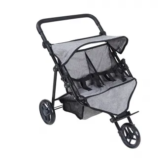 Carucior pentru doua papusi, Knorr Toys, Duo, maner reglabil pe inaltime, 64 x 48 x 55 cm, 3 Ani+, Jeans Grey