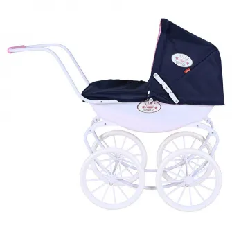 Carucior retro pentru papusi, Knorr Toys, Classic, copertina reglabila, include lenjerie asortata, husa de picioare, 80 x 31 x 71 cm, 3 Ani+, Navy Blue Rose Princess