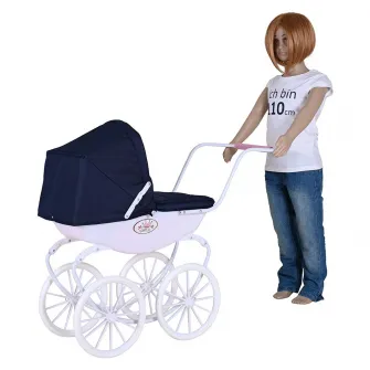 Carucior retro pentru papusi, Knorr Toys, Classic, copertina reglabila, include lenjerie asortata, husa de picioare, 80 x 31 x 71 cm, 3 Ani+, Navy Blue Rose Princess