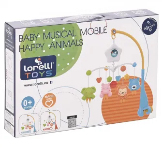 Carusel muzical patut Lorelli - Happy animals, albastru