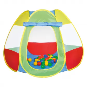 Casuta de joaca pentru copii, Knorr Toys, potrivit interior/exterior, include 50 bile asortate coloristic fara BPA, din tesatura de cort hidrofuga, 0 Luni+, 100x100x90 cm, Bellox