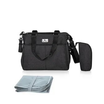 Geanta pentru accesoriile bebelusului, Maya, 9 compartimente, cu bretea pentru umar, compartiment izoterm detasabil, Black