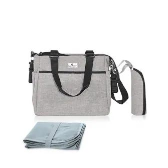 Geanta pentru accesoriile bebelusului, Maya, 9 compartimente, cu bretea pentru umar, compartiment izoterm detasabil, Grey