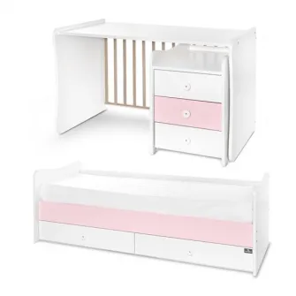 Mobilier multifunctional, Lorelli, Maxi Plus, 70 x 160 cm, transformabil, Trio White Orchid Pink