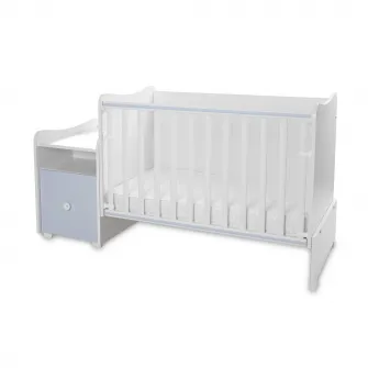 Mobilier multifunctional, Lorelli, Trend Plus, 167 x 72 x 105 cm, transformabil in 2 variante, sistem leganare, grilaj culisant si detasabil, White Baby Blue