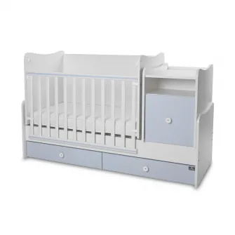 Mobilier multifunctional, Lorelli, Trend Plus, 167 x 72 x 105 cm, transformabil in 2 variante, sistem leganare, grilaj culisant si detasabil, White Baby Blue