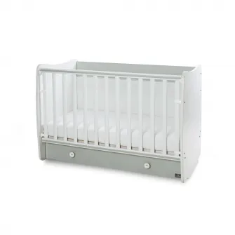 Patut balansoar Dream pentru copii, Lorelli, din lemn, transformabil, sistem leganare cu blocare, grilaj detasabil si culisant in 2 pozitii, saltea pe 2 niveluri de inaltime, sertar, 0-3 ani, 0-15 Kg, 120x60 cm, White Milky Green