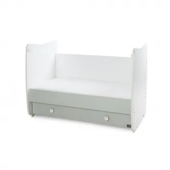 Patut balansoar Dream pentru copii, Lorelli, din lemn, transformabil, sistem leganare cu blocare, grilaj detasabil si culisant in 2 pozitii, saltea pe 2 niveluri de inaltime, sertar, 0-3 ani, 0-15 Kg, 120x60 cm, White Milky Green