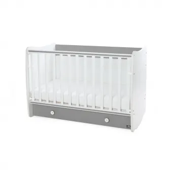 Patut balansoar Dream pentru copii, Lorelli, din lemn, transformabil, sistem leganare cu blocare, grilaj detasabil si culisant in 2 pozitii, saltea pe 2 niveluri de inaltime, sertar, 0-3 ani, 0-15 Kg, 120x60 cm, White Stone Grey