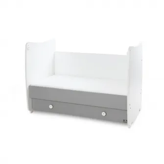 Patut balansoar Dream pentru copii, Lorelli, din lemn, transformabil, sistem leganare cu blocare, grilaj detasabil si culisant in 2 pozitii, saltea pe 2 niveluri de inaltime, sertar, 0-3 ani, 0-15 Kg, 120x60 cm, White Stone Grey