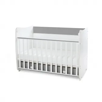 Patut balansoar Dream pentru copii, Lorelli, din lemn, transformabil, sistem leganare cu blocare, grilaj detasabil si culisant in 2 pozitii, saltea pe 2 niveluri de inaltime, sertar, 0-3 ani, 0-15 Kg, 120x60 cm, White Stone Grey