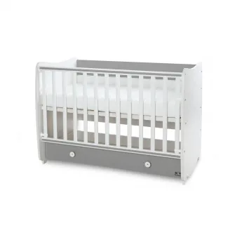 Patut balansoar Dream pentru copii, Lorelli, din lemn, transformabil, sistem leganare cu blocare, grilaj detasabil si culisant in 2 pozitii, saltea pe 2 niveluri de inaltime, sertar, 0-3 ani, 0-15 Kg, 120x60 cm, White Stone Grey