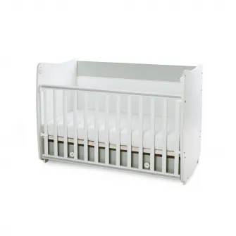 Patut balansoar Dream pentru copii, Lorelli, din lemn, transformabil, sistem leganare cu blocare, grilaj detasabil si culisant in 2 pozitii, saltea pe 2 niveluri de inaltime, sertar, 0-3 ani, 0-15 Kg, 120x60 cm, White Milky Green