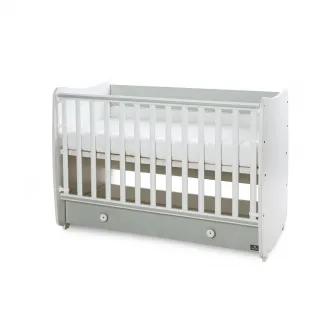 Patut balansoar Dream pentru copii, Lorelli, din lemn, transformabil, sistem leganare cu blocare, grilaj detasabil si culisant in 2 pozitii, saltea pe 2 niveluri de inaltime, sertar, 0-3 ani, 0-15 Kg, 120x60 cm, White Milky Green