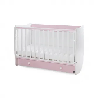Patut balansoar Dream pentru copii, Lorelli, din lemn, transformabil, sistem leganare cu blocare, grilaj detasabil si culisant in 2 pozitii, saltea pe 2 niveluri de inaltime, sertar, 0-3 ani, 0-15 Kg, 120x60 cm, White Orchid Pink