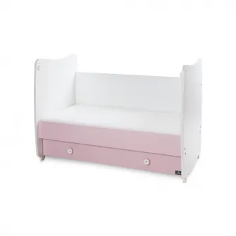 Patut balansoar Dream pentru copii, Lorelli, din lemn, transformabil, sistem leganare cu blocare, grilaj detasabil si culisant in 2 pozitii, saltea pe 2 niveluri de inaltime, sertar, 0-3 ani, 0-15 Kg, 120x60 cm, White Orchid Pink