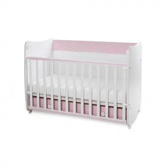 Patut balansoar Dream pentru copii, Lorelli, din lemn, transformabil, sistem leganare cu blocare, grilaj detasabil si culisant in 2 pozitii, saltea pe 2 niveluri de inaltime, sertar, 0-3 ani, 0-15 Kg, 120x60 cm, White Orchid Pink