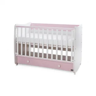 Patut balansoar Dream pentru copii, Lorelli, din lemn, transformabil, sistem leganare cu blocare, grilaj detasabil si culisant in 2 pozitii, saltea pe 2 niveluri de inaltime, sertar, 0-3 ani, 0-15 Kg, 120x60 cm, White Orchid Pink