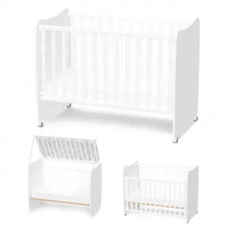 Patut bebe, Lorelli, Stars, 60 x 120 cm, cu functie de leganare, transformabil in casuta, White