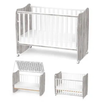 Patut bebe, Lorelli, Stars, 60 x 120 cm, cu functie de leganare, transformabil in casuta, White Artwood