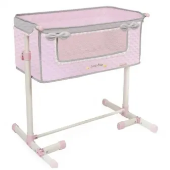 Patut co-sleeper pentru papusi, DeCuevas, reglabil pe inaltime, material captusit, detalii brodate, 3 ani+, colectia Sophie, Roz