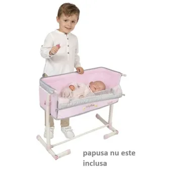 Patut co-sleeper pentru papusi, DeCuevas, reglabil pe inaltime, material captusit, detalii brodate, 3 ani+, colectia Sophie, Roz