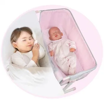 Patut co-sleeper pentru papusi, DeCuevas, reglabil pe inaltime, material captusit, detalii brodate, 3 ani+, colectia Sophie, Roz