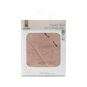 Prosop de baie cu gluga si broderie, Lorelli, 90 x 90 cm, 0 luni+, bumbac, Smoke Rose