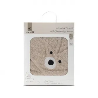 Prosop de baie cu gluga si broderie, Lorelli, 90 x 90 cm, 0 luni+, bumbac, Soft Beige