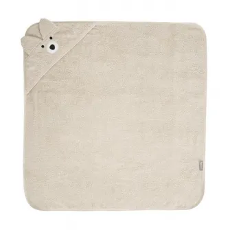 Prosop de baie cu gluga si broderie, Lorelli, 90 x 90 cm, 0 luni+, bumbac, Soft Beige