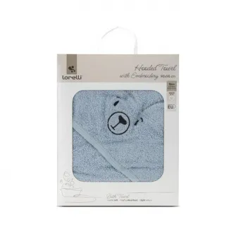 Prosop de baie cu gluga si broderie, Lorelli, 90 x 90 cm, 0 luni+, bumbac, Soft Blue