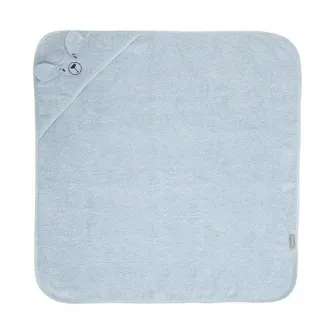 Prosop de baie cu gluga si broderie, Lorelli, 90 x 90 cm, 0 luni+, bumbac, Soft Blue